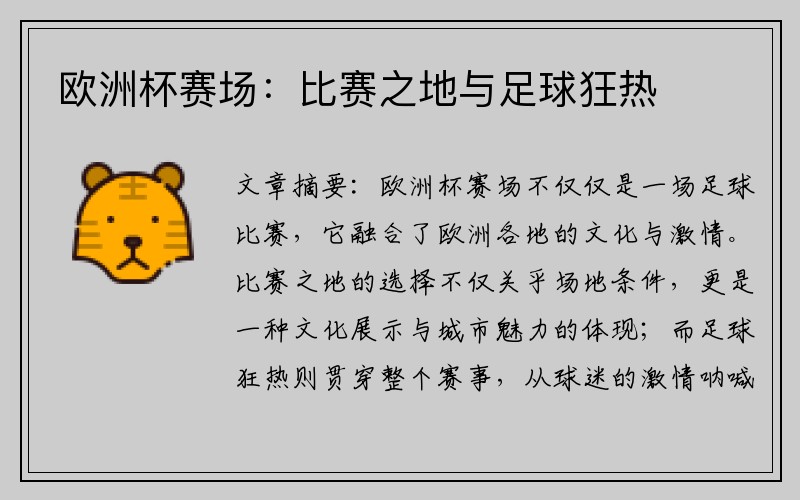 欧洲杯赛场：比赛之地与足球狂热